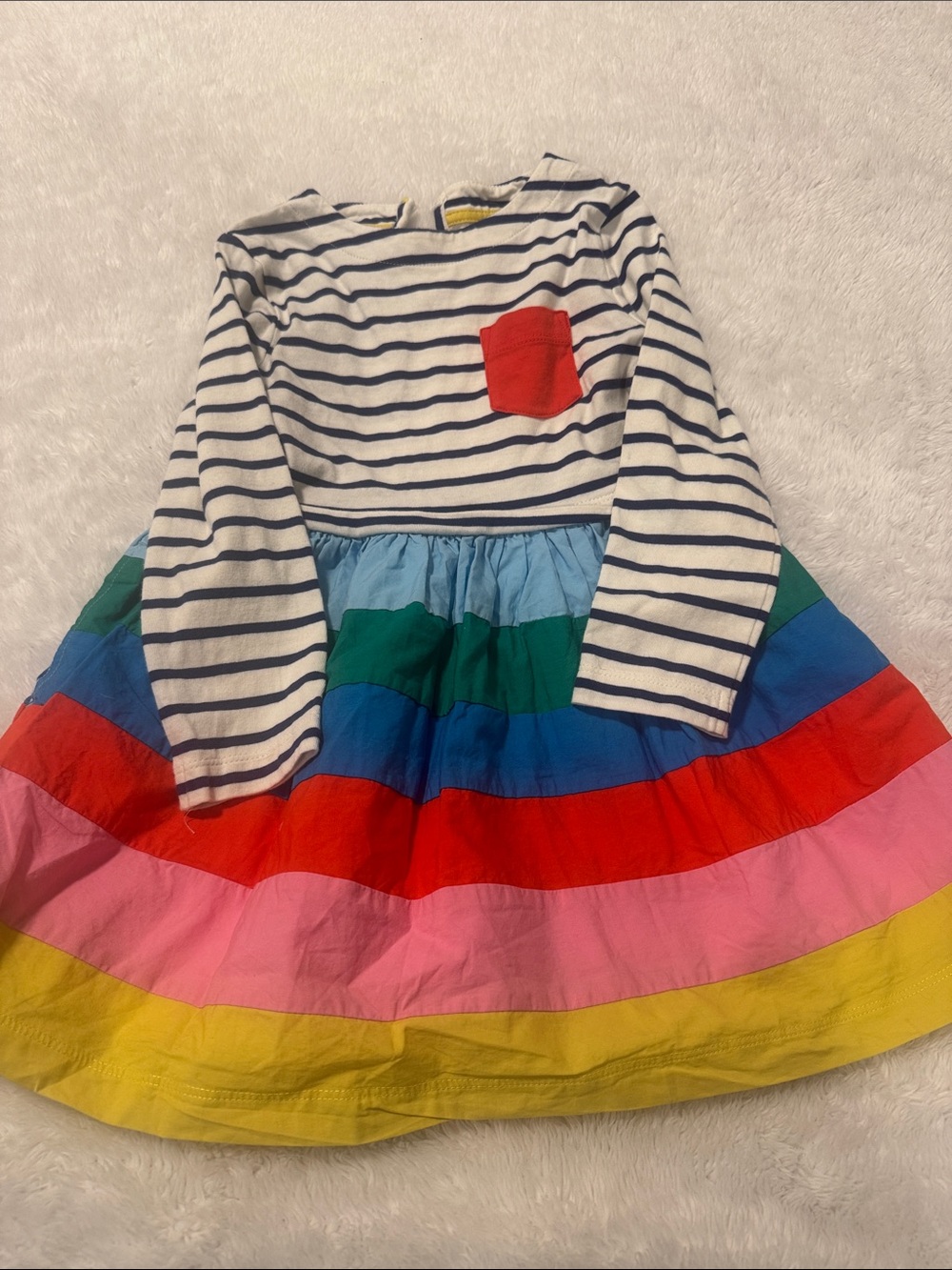 Mini Boden rainbow striped long sleeve dress sz 2-3T